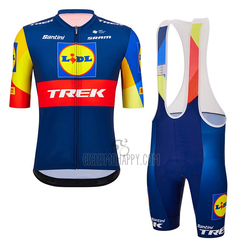 Lidl-trek Cycling Jersey Bib Short 2023 Short Sleeve Blue Yellow